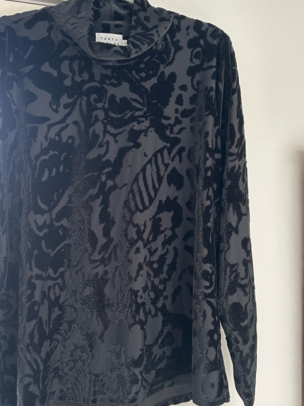 Tanya Taylor Black Aurianne Velvet Top Velvet Long Sleeve Top